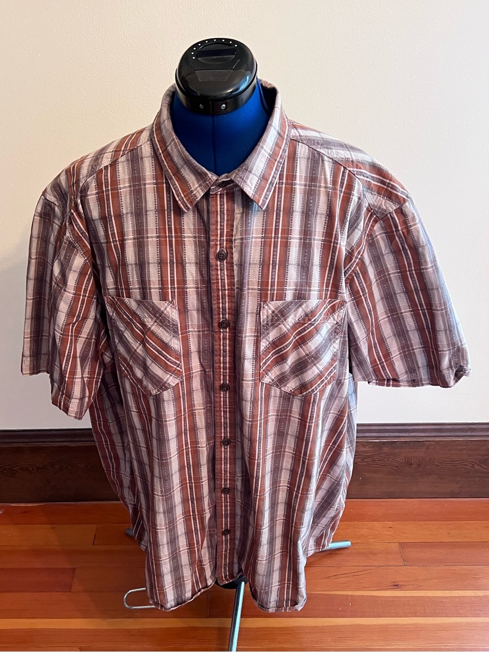 REI Co-op Men's Striped Trailmade Short Sleeve Button Up Shirt XXL Earth Tones